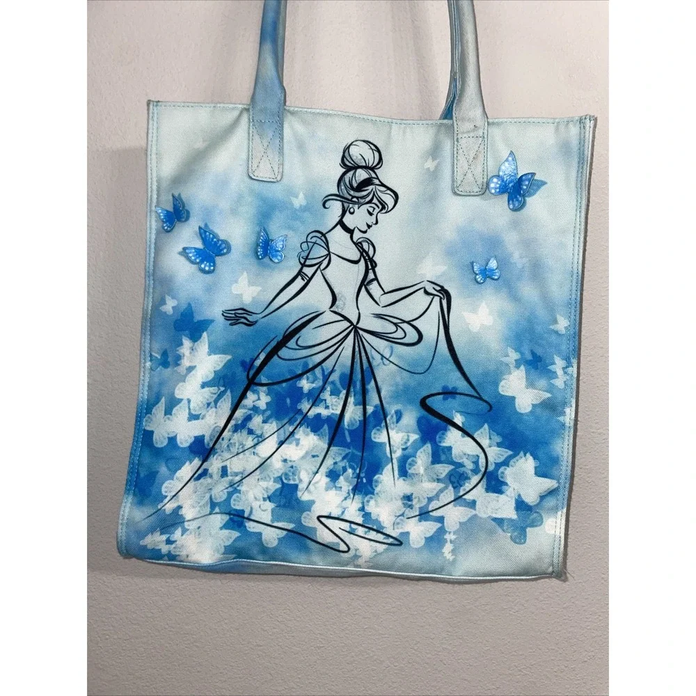 Disney Parks Cinderella Butterfly Watercolor Tote Shoulder Bag Blue